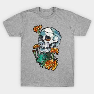 Skull with Marigold Flowers T-Shirt